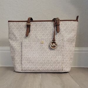 Michael Kors Cream and Brown Monogram Tote